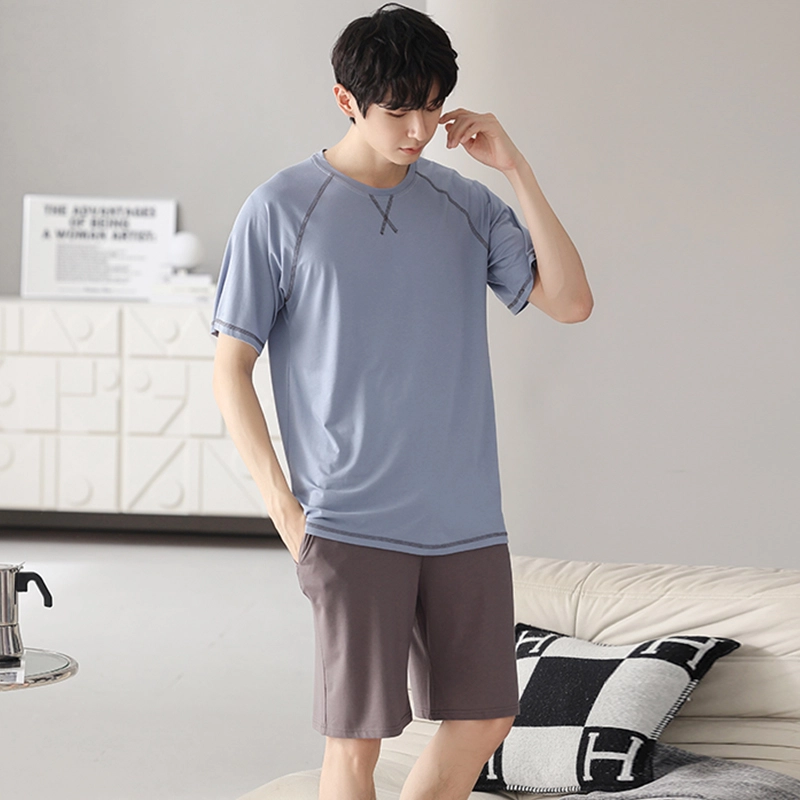 芬腾可安 可外穿的家居服显瘦青春大学生轻盈休闲细腻遮肉个性圆领宽松舒适短袖五分裤春夏季睡衣套装 男款