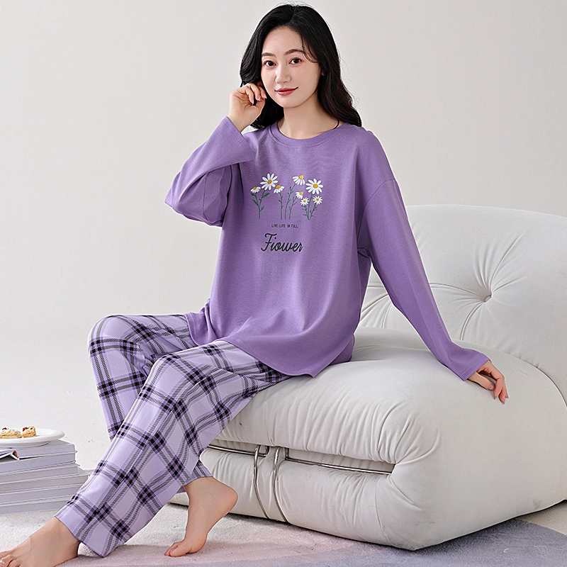 芬腾可安 家居服韩版经典简约带固定胸垫一体式轻熟风柔软亲肤外出可穿睡衣套装 女款