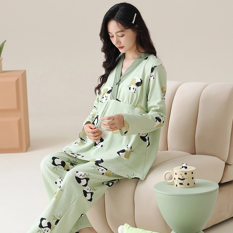 芬腾可安 外出可穿柔软舒适春秋松紧裤腰自带杯垫哺乳期可穿月子家居服睡衣套装 女款