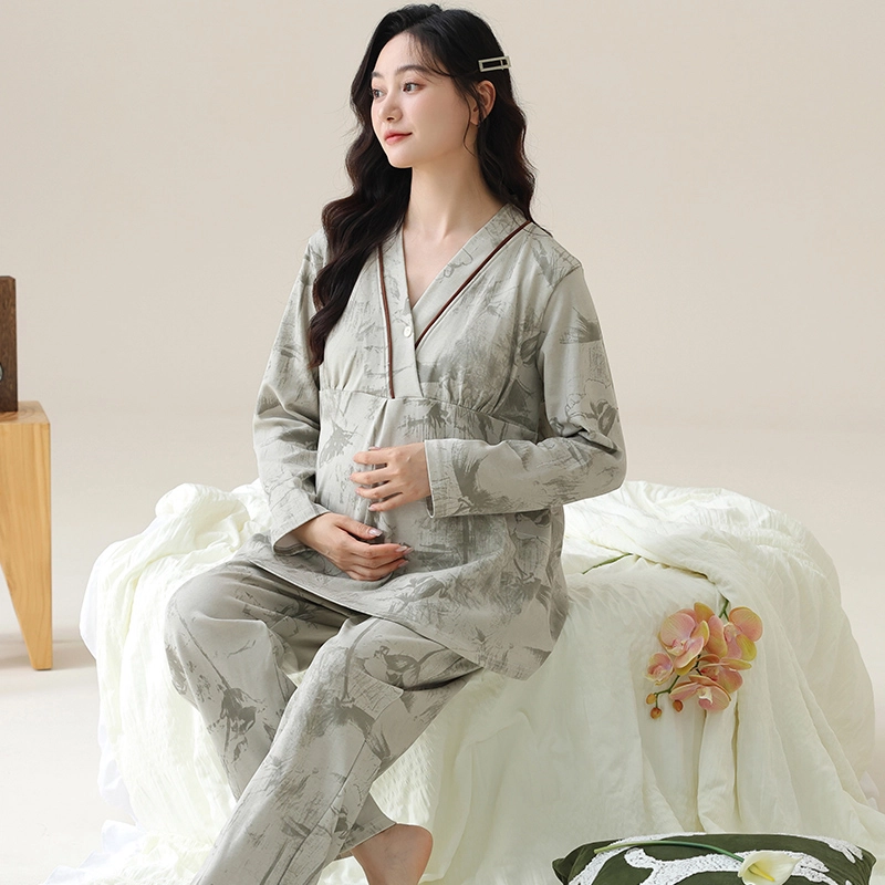 芬腾可安 春秋外出可穿柔软舒适自带杯垫哺乳期可穿月子家居服睡衣套装 女款