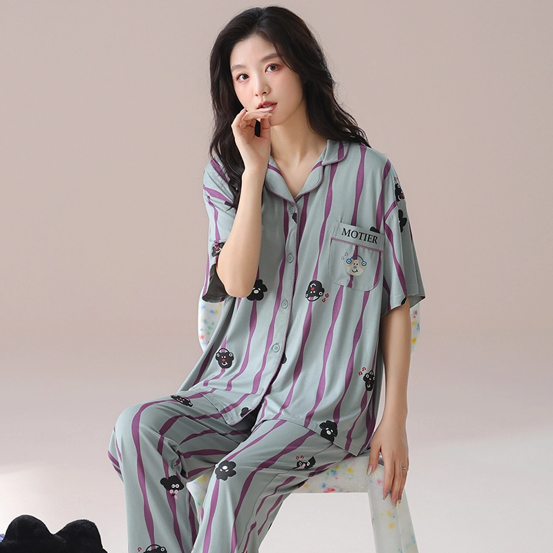 芬腾可安 气质家居服甜美带胸垫一体式短袖长裤大学生外出宿舍都可穿细腻舒适柔软亲肤睡衣套装 女款