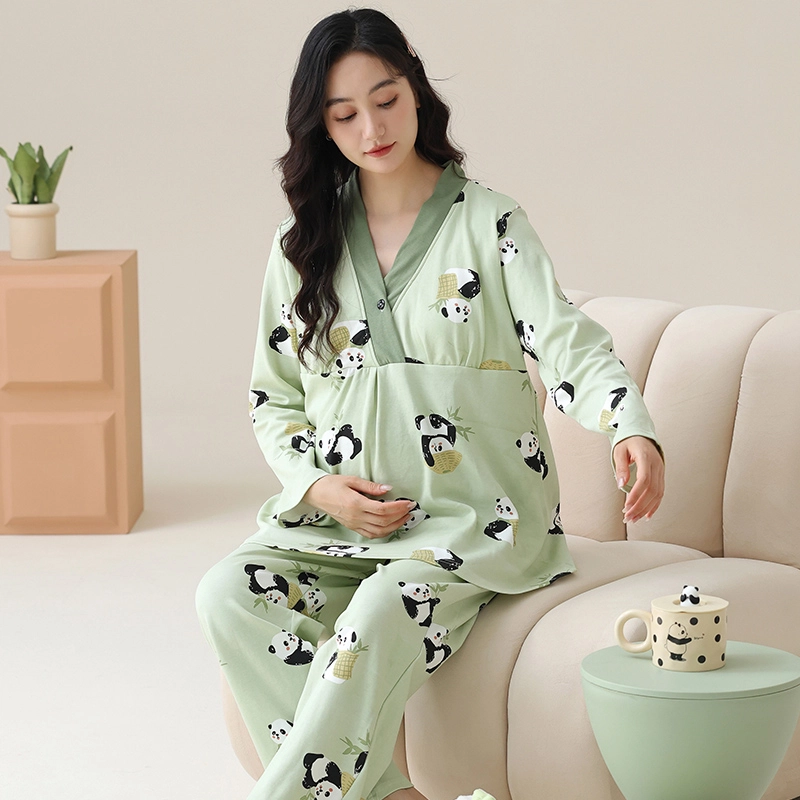 芬腾可安 外出可穿柔软舒适春秋松紧裤腰自带杯垫哺乳期可穿月子家居服睡衣套装 女款