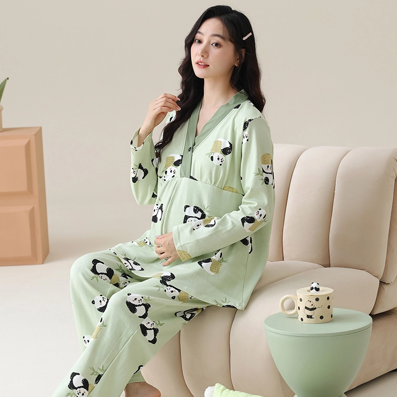 芬腾可安 外出可穿柔软舒适春秋松紧裤腰自带杯垫哺乳期可穿月子家居服睡衣套装 女款