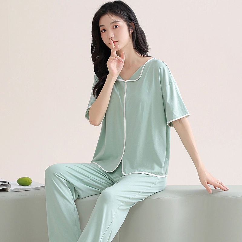 芬腾可安 家居服气质带胸垫休闲一体式短袖长裤甜美细腻舒适亲肤柔软大学生宿舍外出都可穿睡衣套装 女款