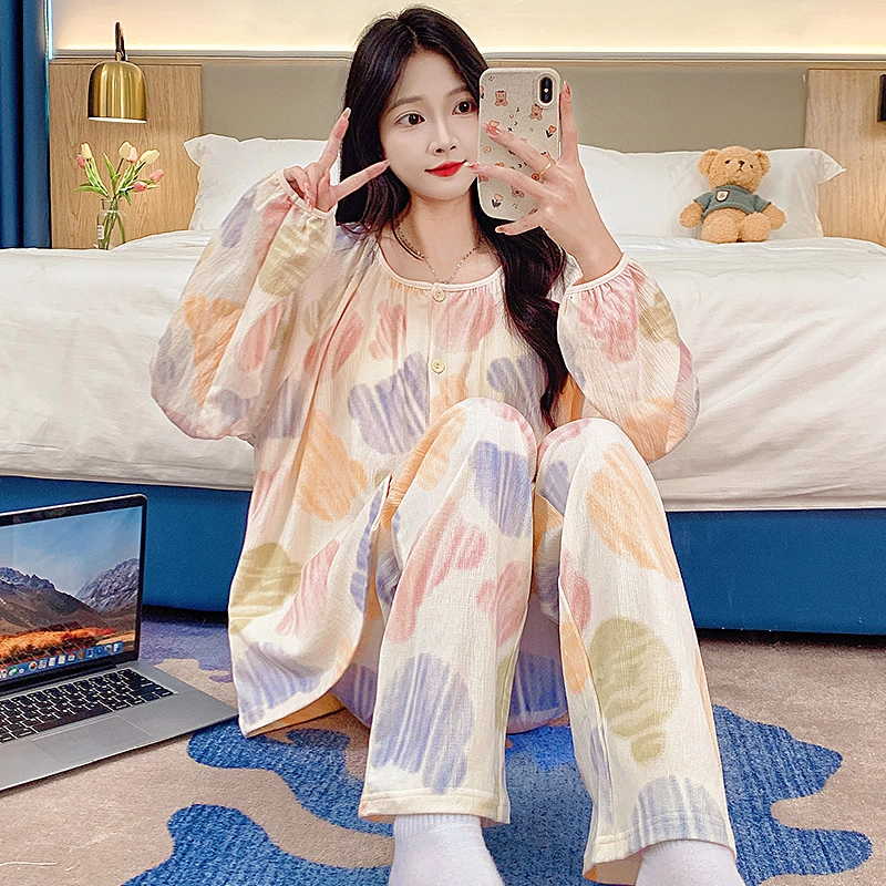 芬腾可安 可外穿的春秋杯垫一体简约家居服睡衣套装 女款