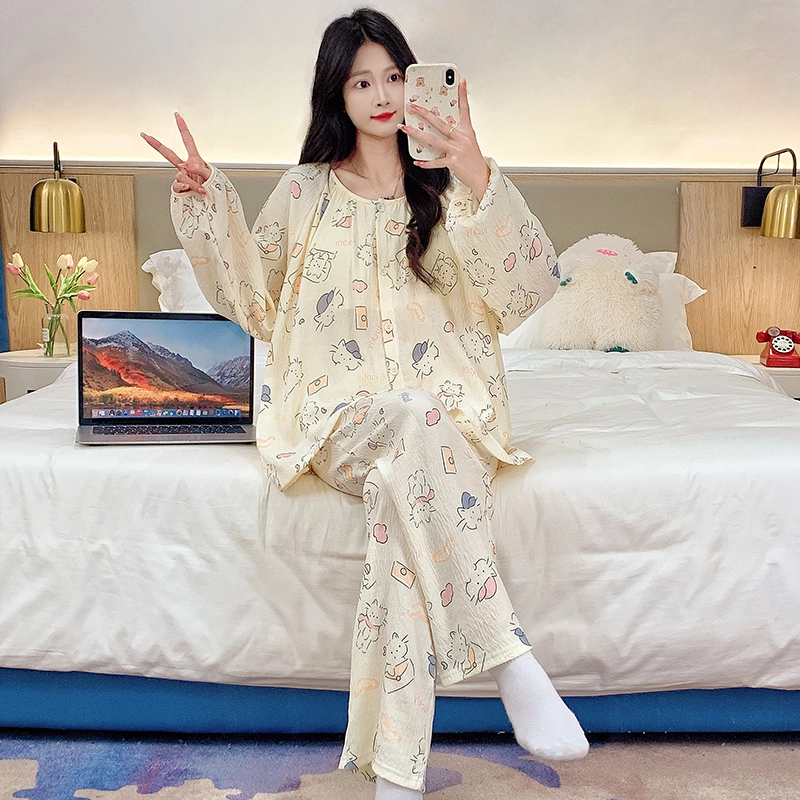 芬腾可安 可外穿柔软带胸垫亲肤一体式家居服睡衣套装 女款