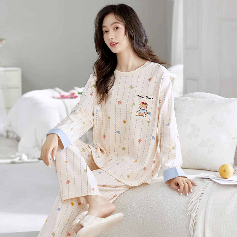 芬腾可安 春秋季简约纯棉设计感少女感显瘦遮肉家居服睡衣套装 女款