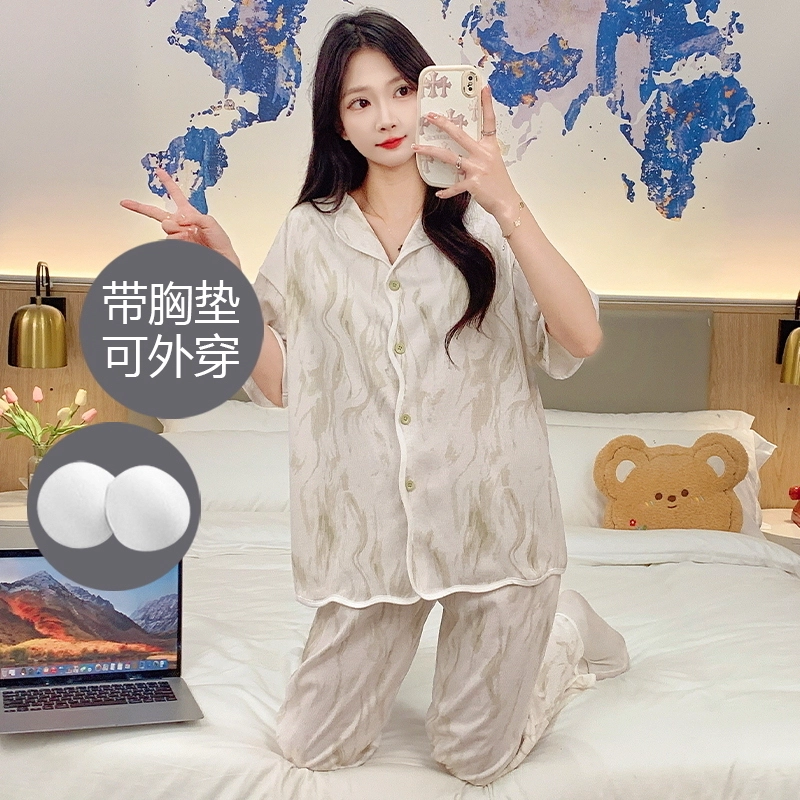 芬腾可安 春夏秋季带胸垫亲肤舒适透气休闲家居服睡衣套装 女款