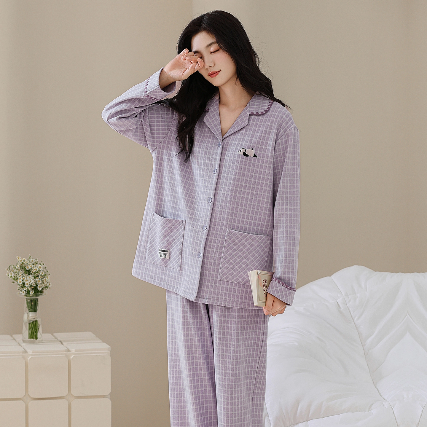 芬腾可安 秋冬季精致浅色系加厚显瘦设计感亲肤情侣款家居服睡衣套装 女款