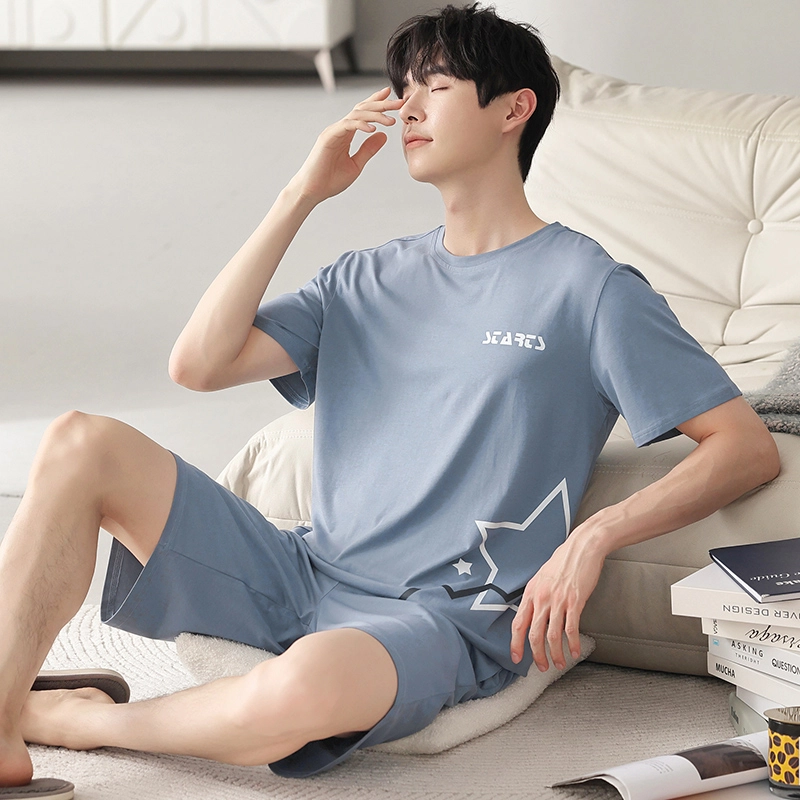 芬腾可安 可外穿的家居服大学生轻盈休闲细腻遮肉个性舒适显瘦圆领宽松青春短袖五分裤春夏季睡衣套装 男款