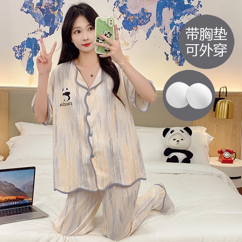 芬腾可安 春夏秋季带胸垫透气亲肤舒适休闲家居服睡衣套装 女款