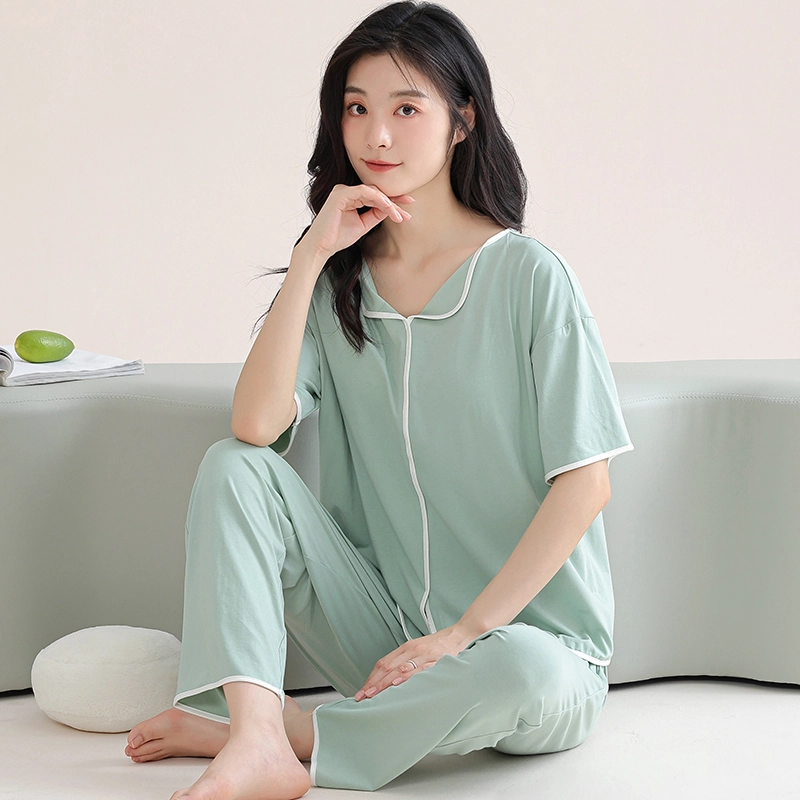 芬腾可安 家居服气质带胸垫休闲一体式短袖长裤甜美细腻舒适亲肤柔软大学生宿舍外出都可穿睡衣套装 女款