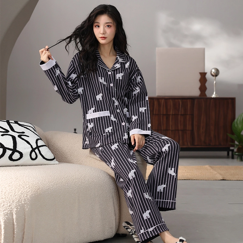 芬腾可安 秋冬季纯棉舒适柔软带固定杯垫一体式家居服睡衣套装 女款