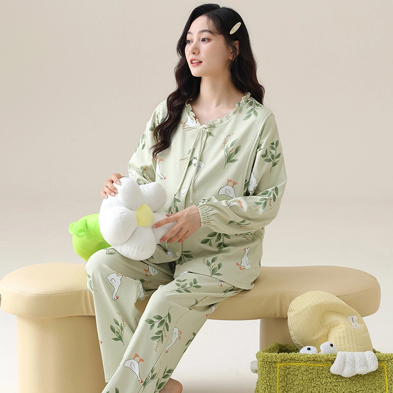 芬腾可安 外出可穿柔软舒适春秋松紧裤腰哺乳期可穿月子家居服睡衣套装 女款