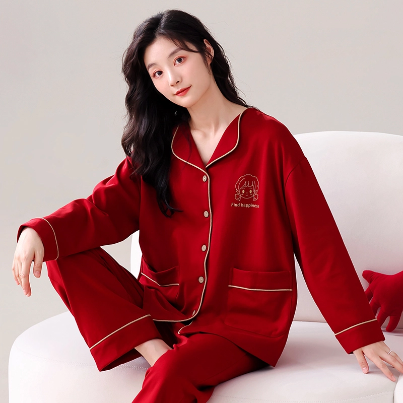 芬腾可安 情侣款春秋少女气质本命年亲肤柔软舒适家居服睡衣套装 女款