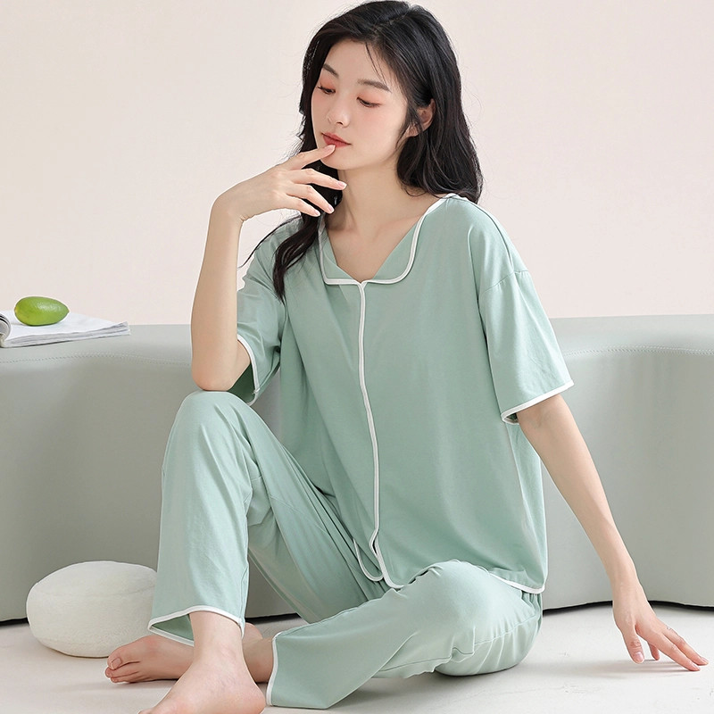 芬腾可安 家居服气质带胸垫休闲一体式短袖长裤甜美细腻舒适亲肤柔软大学生宿舍外出都可穿睡衣套装 女款