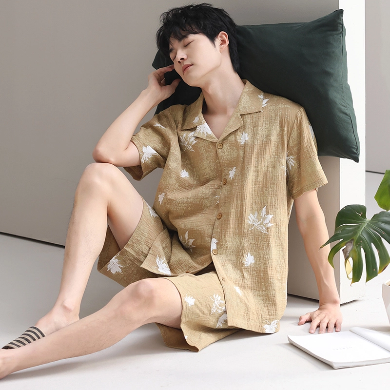 芬腾可安 情侣款亲肤韩版大学生轻盈休闲百搭显瘦舒适翻领轻便时尚带胸垫外出宿舍都可穿的家居服睡衣套装 男女同款