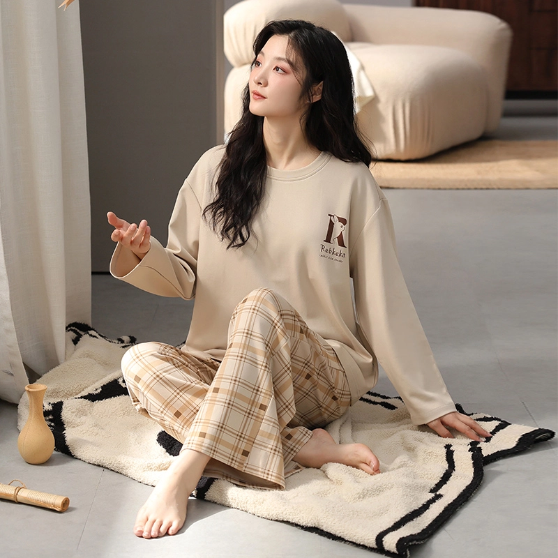 芬腾可安 秋冬季简约无感杯垫纯棉一体式柔软少女家居服睡衣套装 女款