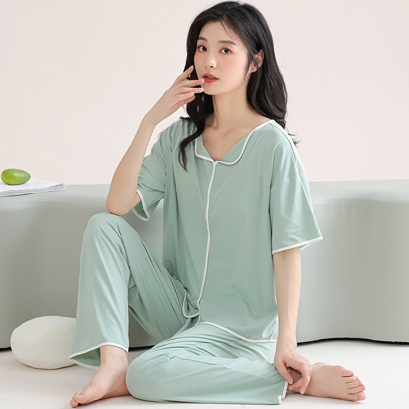 芬腾可安 家居服气质带胸垫休闲一体式短袖长裤甜美细腻舒适亲肤柔软大学生宿舍外出都可穿睡衣套装 女款