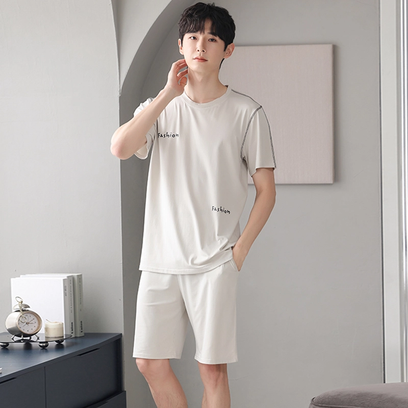 芬腾可安 可外穿的家居服显瘦青春大学生轻盈休闲细腻遮肉圆领宽松舒适短袖个性五分裤春夏季睡衣套装 男款