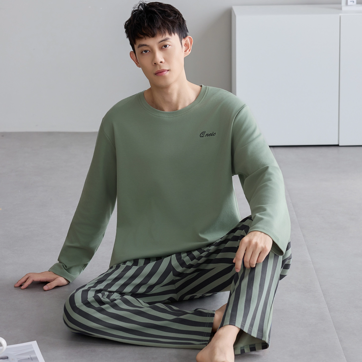 芬腾可安 纯棉气质春秋季外出可穿亲肤舒适休闲轻盈家居服睡衣套装 男款