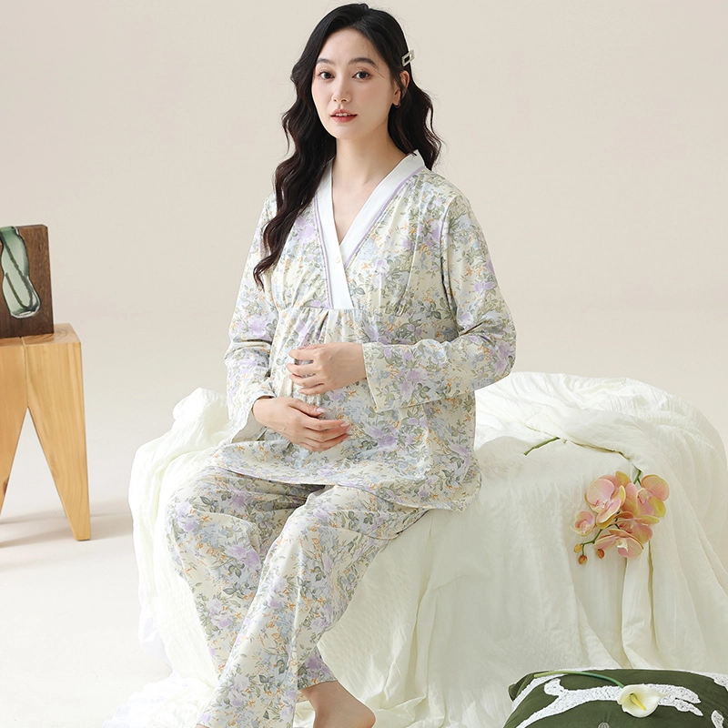 芬腾可安 外出可穿柔软舒适自带杯垫春秋哺乳期可穿月子家居服睡衣套装 女款