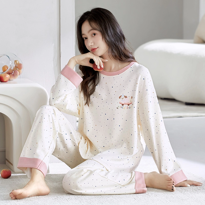 芬腾可安 春秋季简约纯棉设计感显瘦宽松遮肉少女感家居服睡衣套装 女款