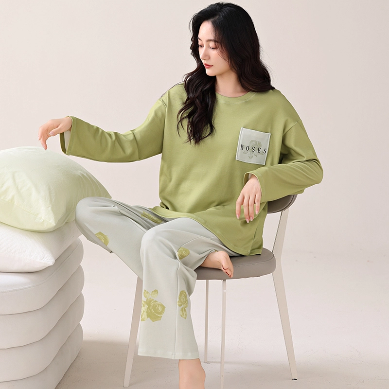 芬腾可安 家居服韩版经典简约带固定胸垫一体式轻熟风浅色系柔软轻盈精致亲肤遮肉外出可穿睡衣套装 女款
