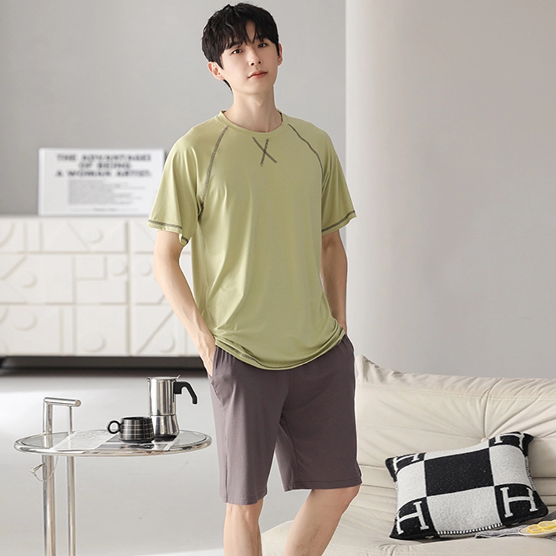 芬腾可安 可外穿的家居服显瘦青春大学生轻盈休闲细腻遮肉舒适圆领宽松短袖五分裤春夏季睡衣套装 男款