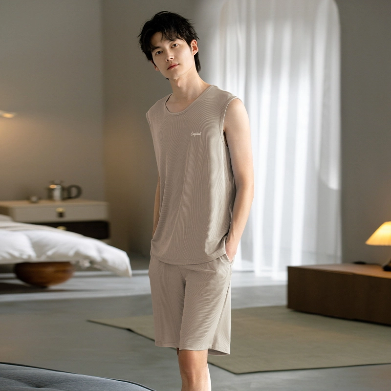 芬腾可安 春夏季休闲简约宽松无袖可外穿家居服睡衣套装 男款