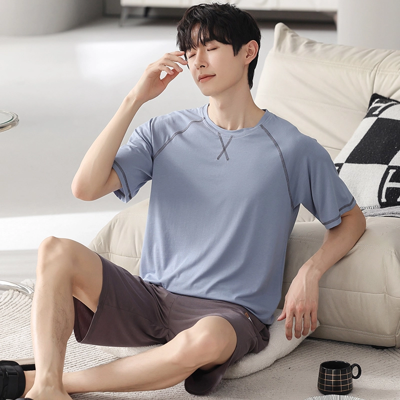 芬腾可安 可外穿的家居服显瘦青春大学生轻盈休闲细腻遮肉个性圆领宽松舒适短袖五分裤春夏季睡衣套装 男款
