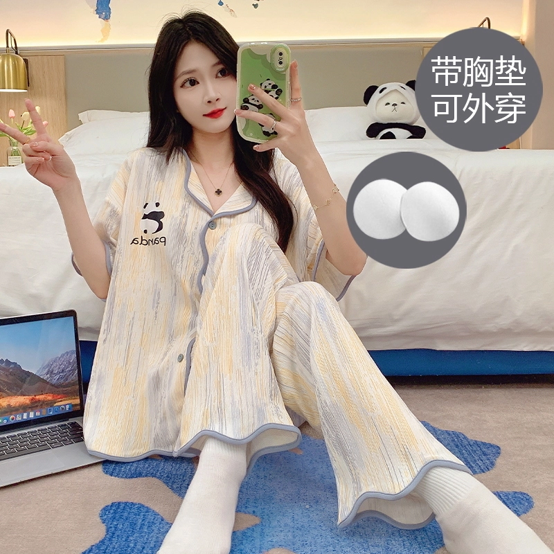芬腾可安 春夏秋季带胸垫透气亲肤舒适休闲家居服睡衣套装 女款