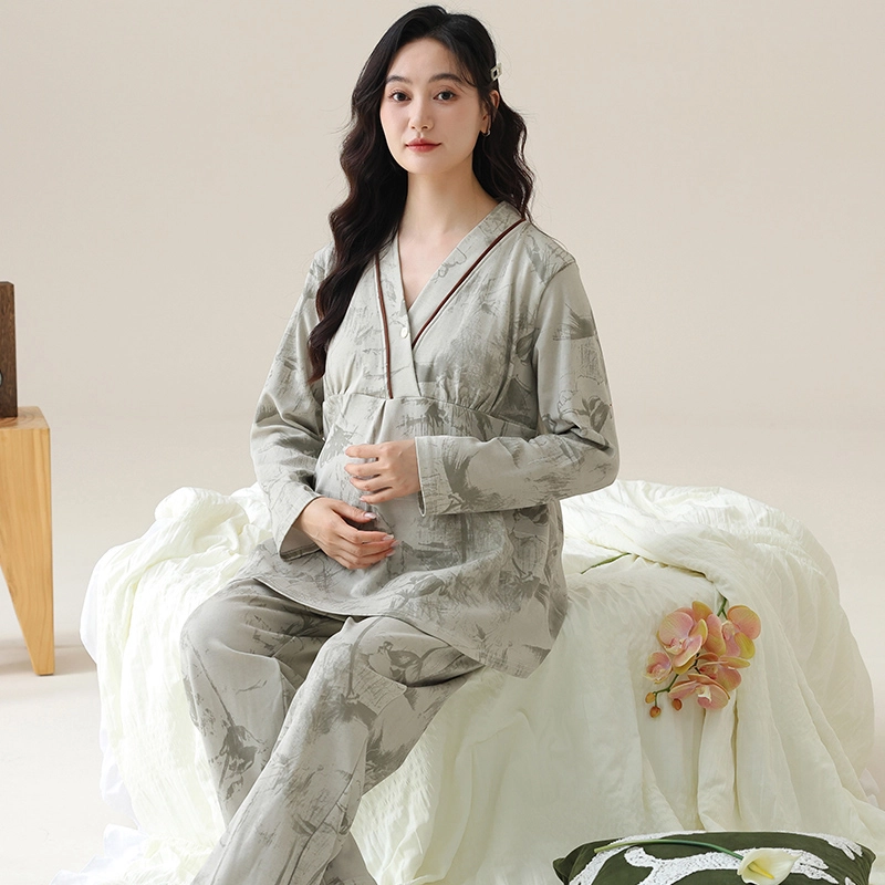 芬腾可安 春秋外出可穿柔软舒适自带杯垫哺乳期可穿月子家居服睡衣套装 女款