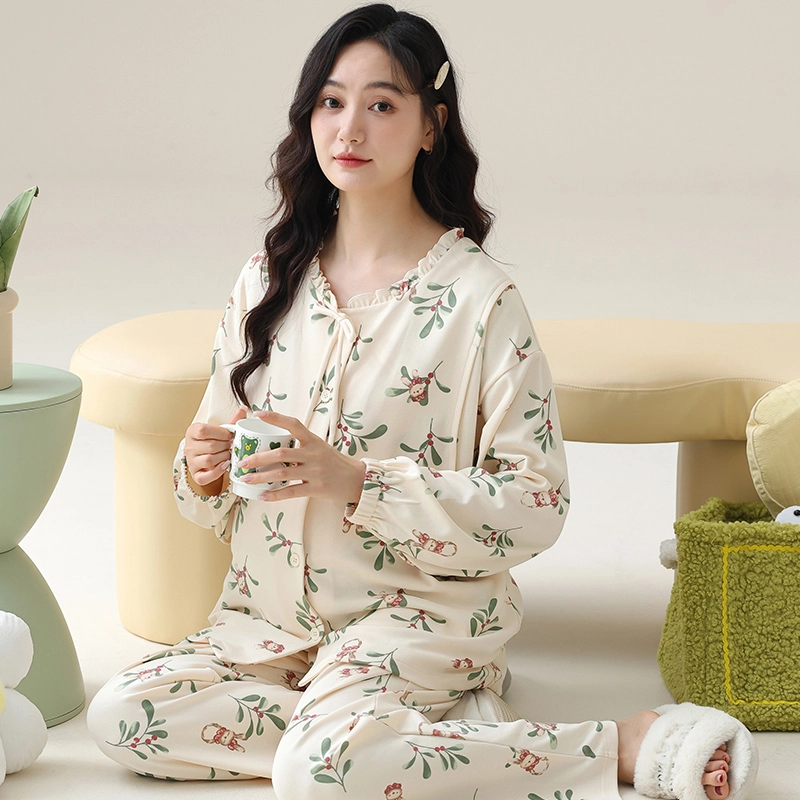 芬腾可安 外出可穿柔软舒适春秋休闲哺乳期可穿的月子家居服睡衣套装 女款