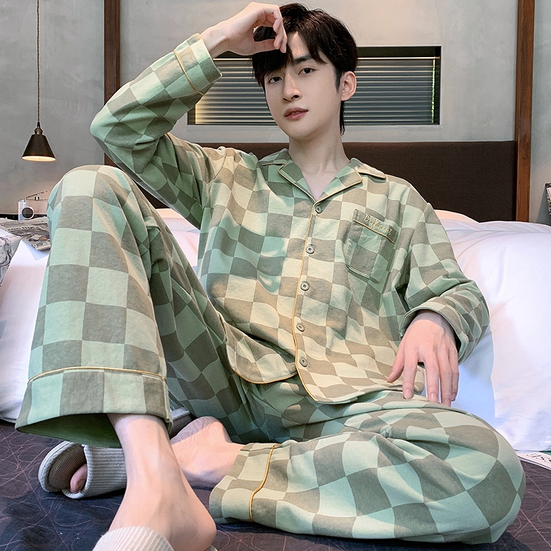 芬腾可安 春秋季简约休闲轻熟风亲肤开衫翻领个性家居服睡衣套装 男款
