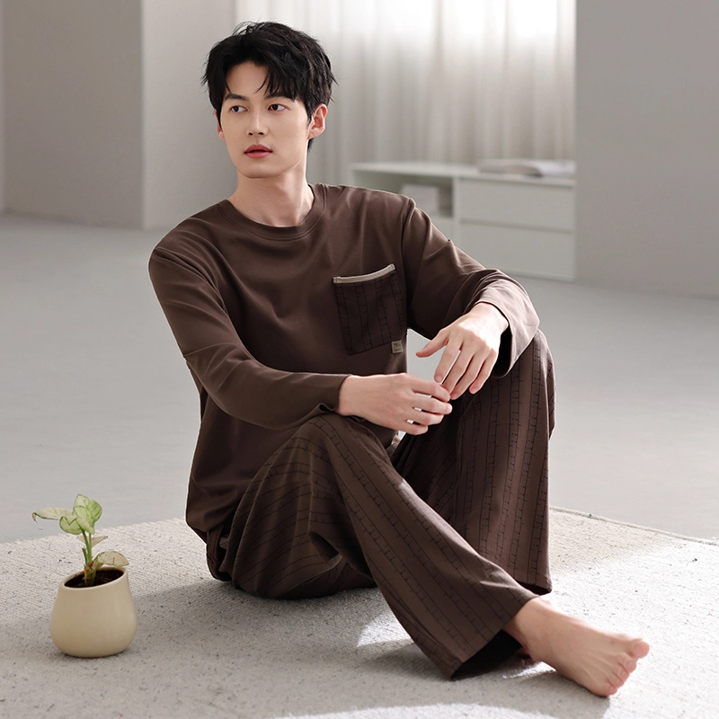 芬腾可安 秋冬外出可穿的经典纯棉长袖加大码数家居服睡衣套装 男款