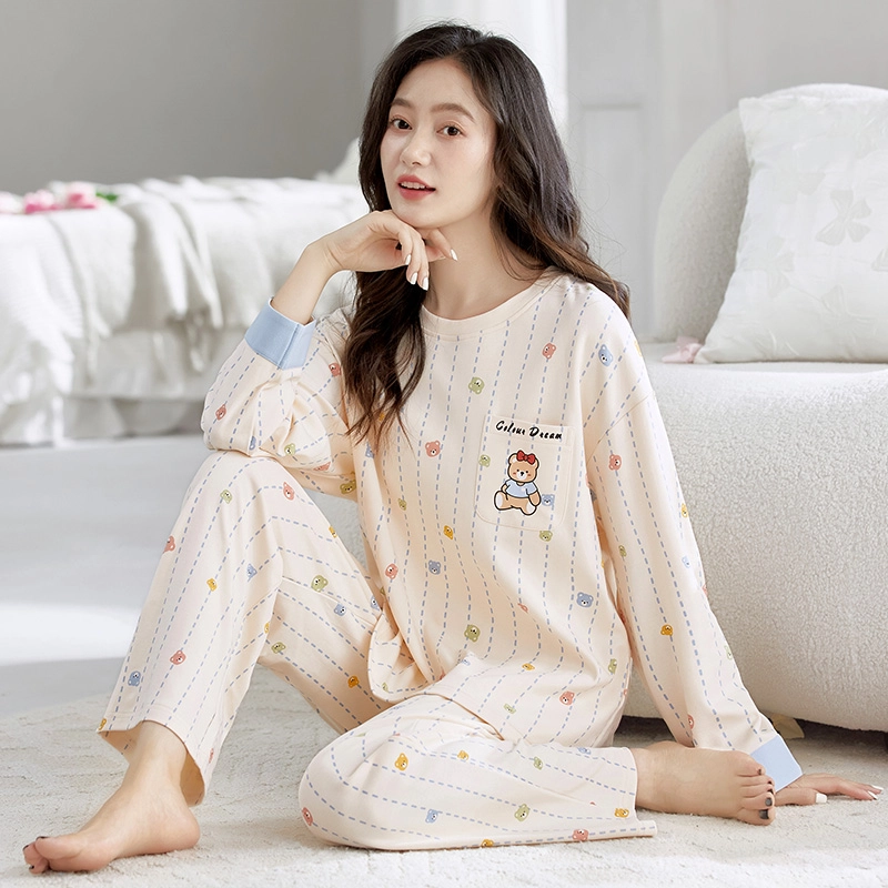 芬腾可安 春秋季简约纯棉设计感少女感显瘦遮肉家居服睡衣套装 女款