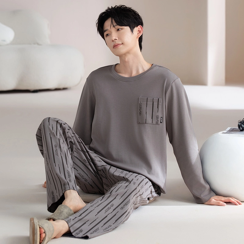芬腾可安 外出可穿纯棉春秋经典舒适透气宽松柔软亲肤家居服睡衣套装 男款