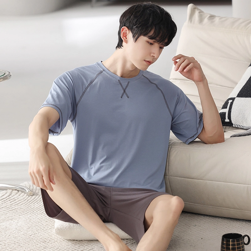 芬腾可安 可外穿的家居服显瘦青春大学生轻盈休闲细腻遮肉个性圆领宽松舒适短袖五分裤春夏季睡衣套装 男款