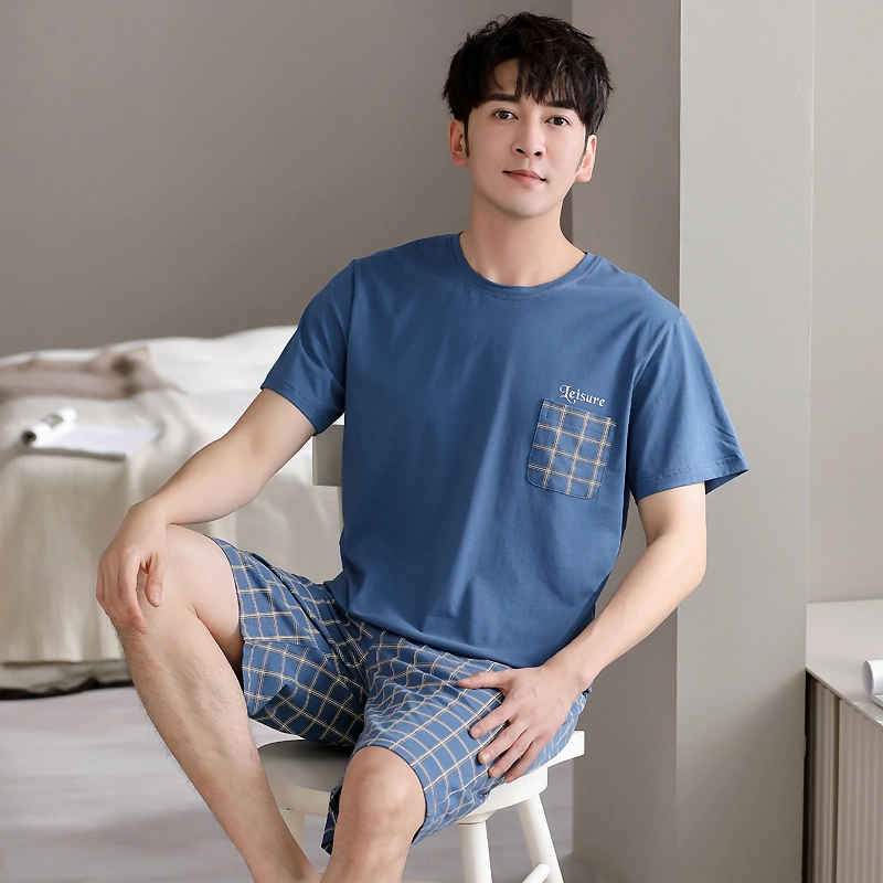 芬腾可安 微弹舒适经典宽松大学生柔软休闲外出宿舍都可穿青春显瘦亲肤轻盈细腻家居服夏季睡衣套装 男款