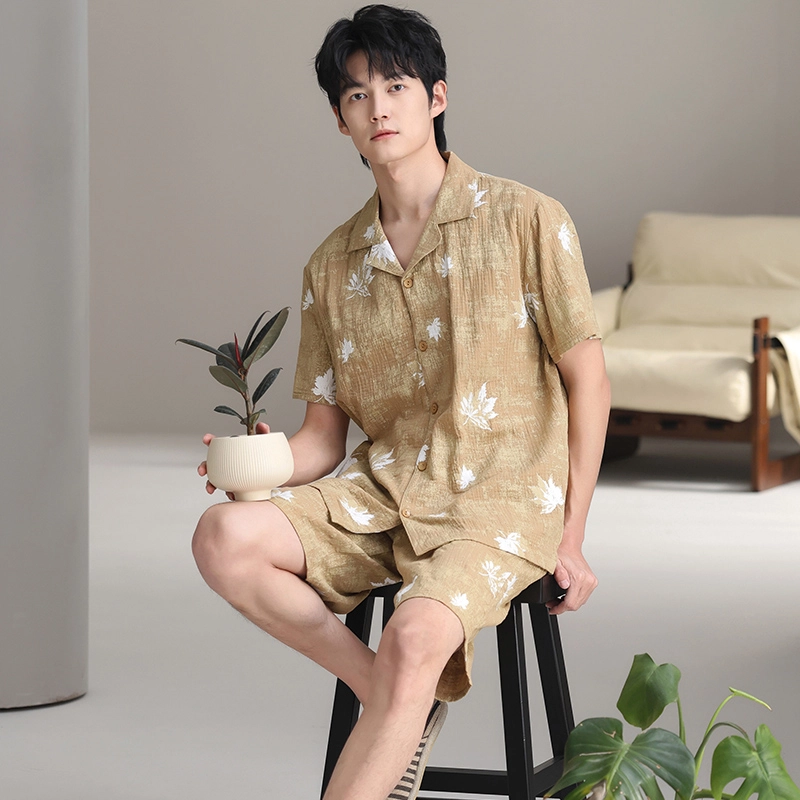 芬腾可安 情侣款亲肤韩版大学生轻盈休闲百搭显瘦舒适翻领轻便时尚带胸垫外出宿舍都可穿的家居服睡衣套装 男女同款