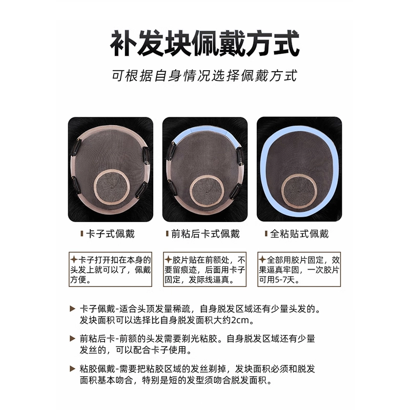 时影 男士头顶补发片 翻盖前额秃顶全手织内网 补发块 男士学生假发