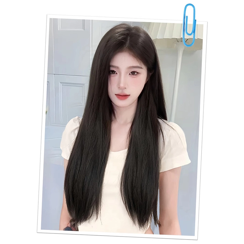 时影 前额蕾丝无痕假发女 自然蓬松黑长直