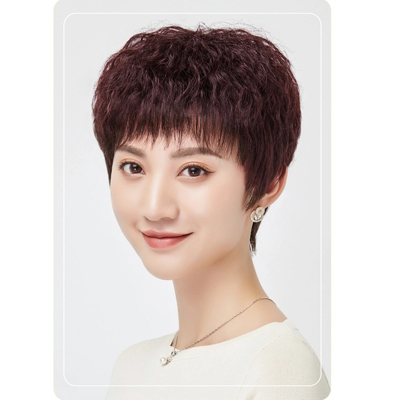时影 假发 女妈妈发玉米烫女短发全头真发卷发洋气中老年假发套遮白发