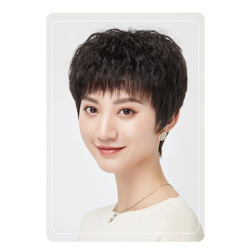 时影 假发 女妈妈发玉米烫女短发全头真发卷发洋气中老年假发套遮白发