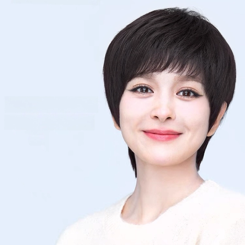 时影 假发 甜酷盐系短发真人发丝女头套假发 透气假发套增发量遮白发