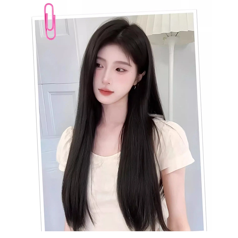 时影 前额蕾丝无痕假发女 自然蓬松黑长直