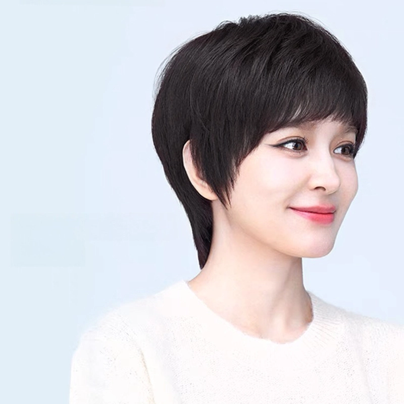 时影 假发 甜酷盐系短发真人发丝女头套假发 透气假发套增发量遮白发