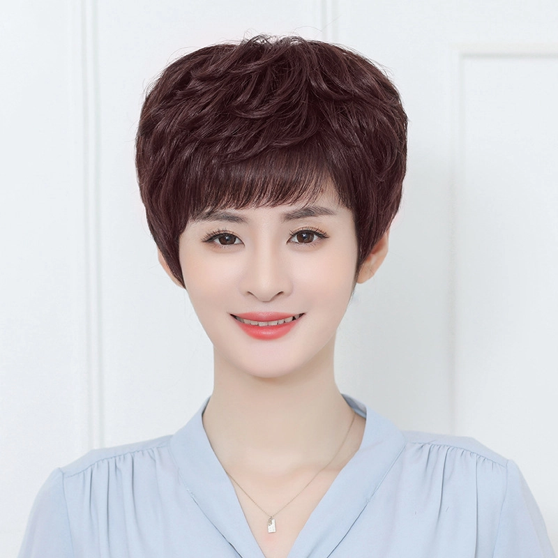时影 假发 真发假发套 发妈妈假发女短发卷发 纹理头套遮白发增发量