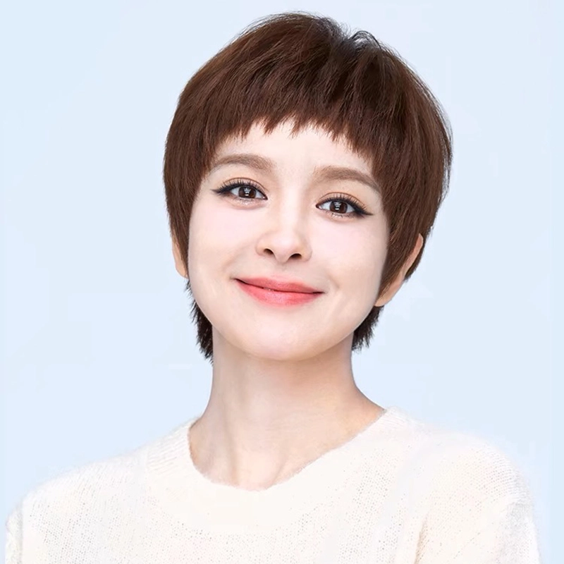 时影 假发 甜酷盐系短发真人发丝女头套假发 透气假发套增发量遮白发